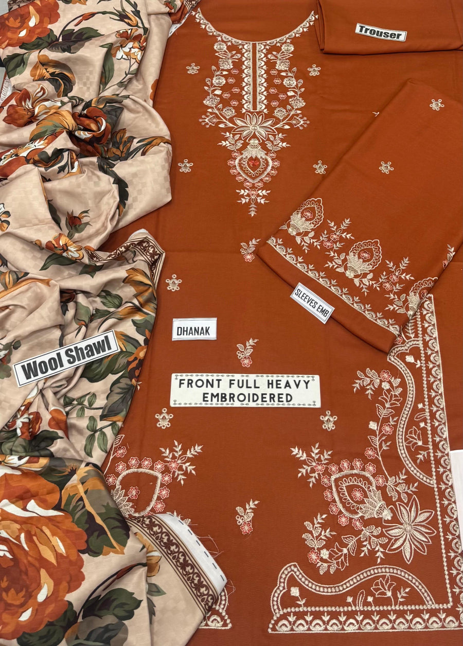 MOHAGNI 3PC DHANAK HAVEY EMBROIDERED