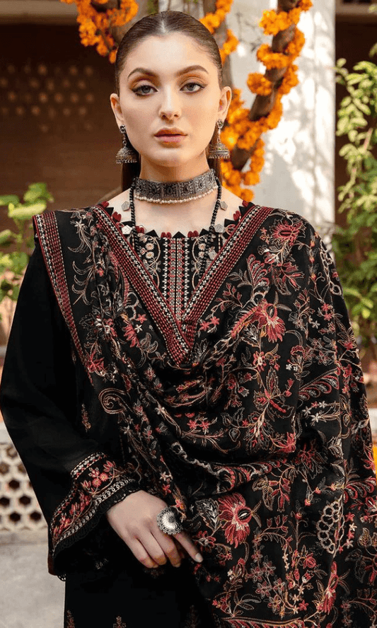 BAREEZE WINTER DHANAK UNSTITCHED 3PC WITH HEAVY EMBROIDERED SHAWL BL