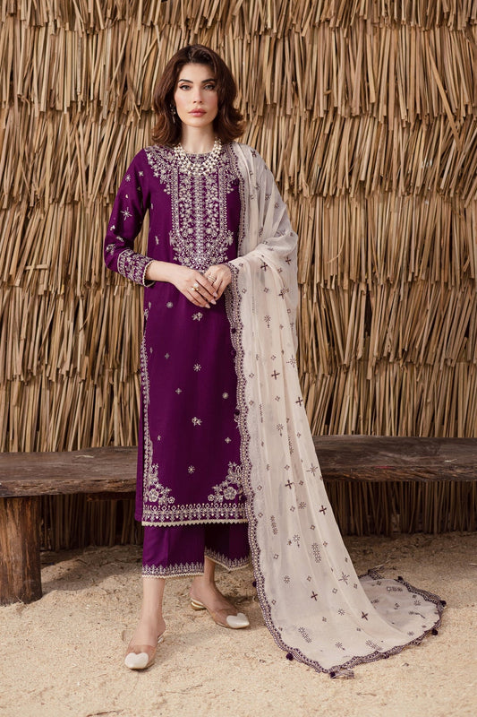 BATIK-3PC DHANAK EMBROIDERED SHIRT WITH DHANAK EMBROIDERED SHAWL AND TROUSER