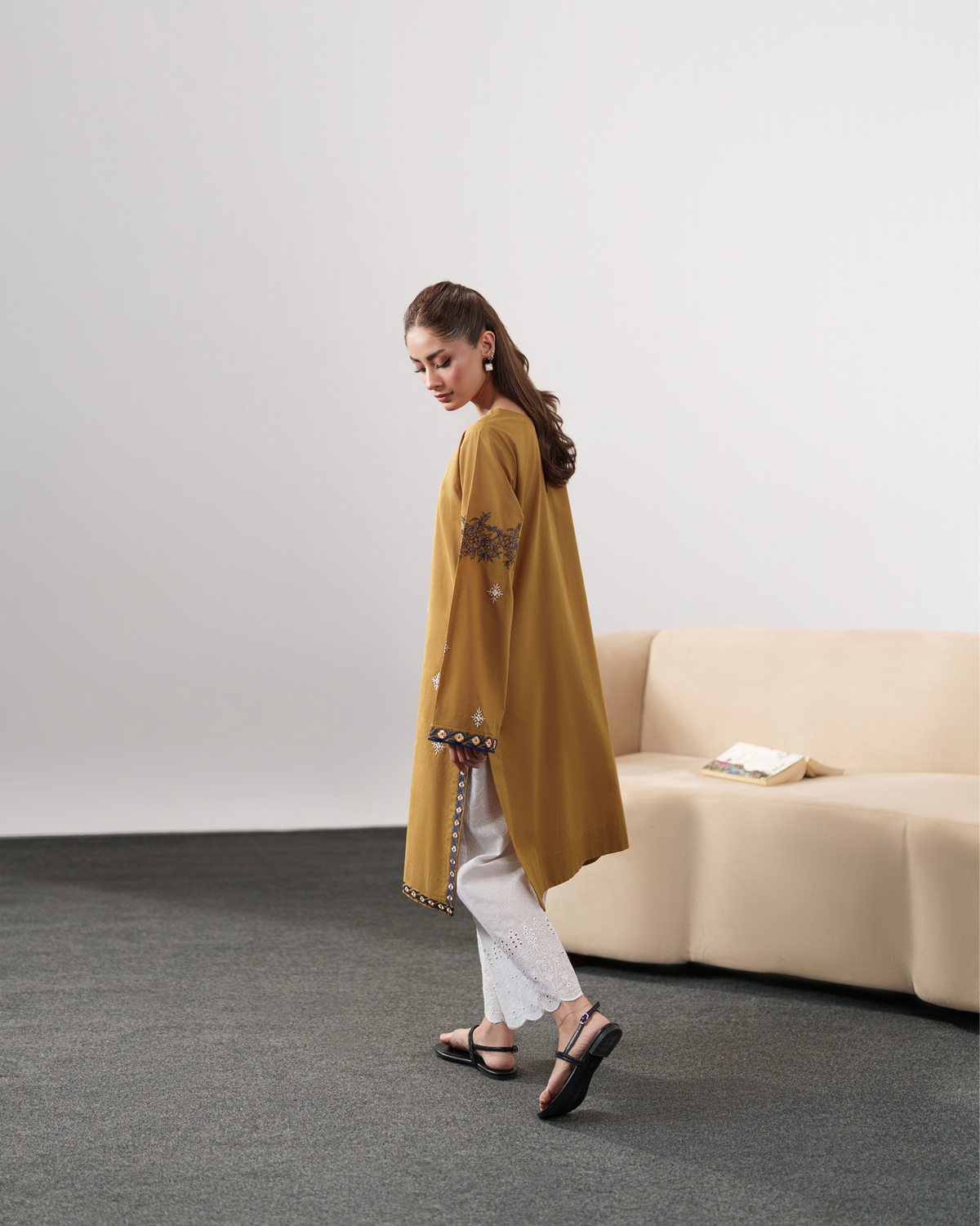 IZEL-3PC DHANAK EMBROIDERED SHIRT WITH DHANAK SHAWL AND EMB TROUSER