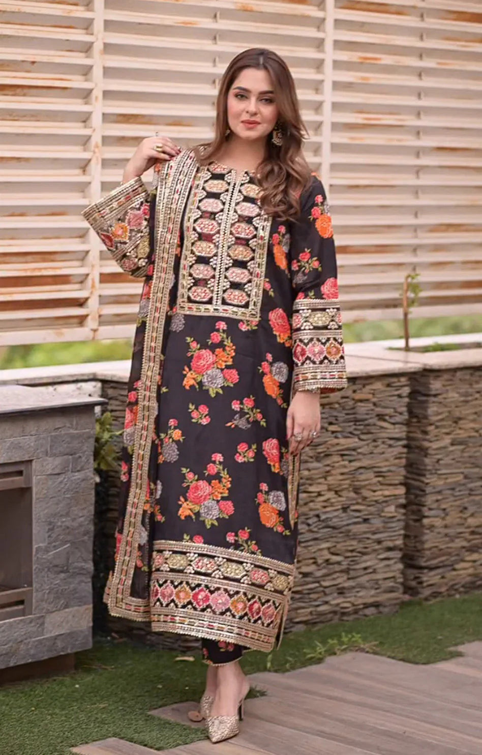 ANEELA’S UNSTITCHED SHAMOOZ SILK 3PC WITH READY TO WEAR SILK DUPATTA