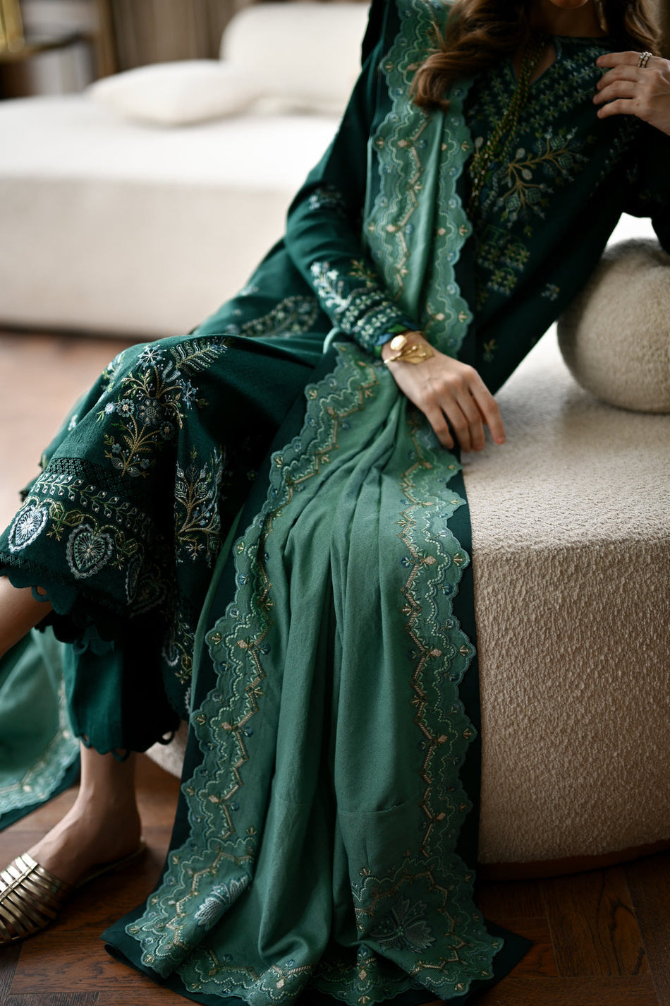 BATIK-3PC KARANDI EMBROIDERED SHIRT WITH DHANAK EMBROIDERED SHAWL AND TROUSER