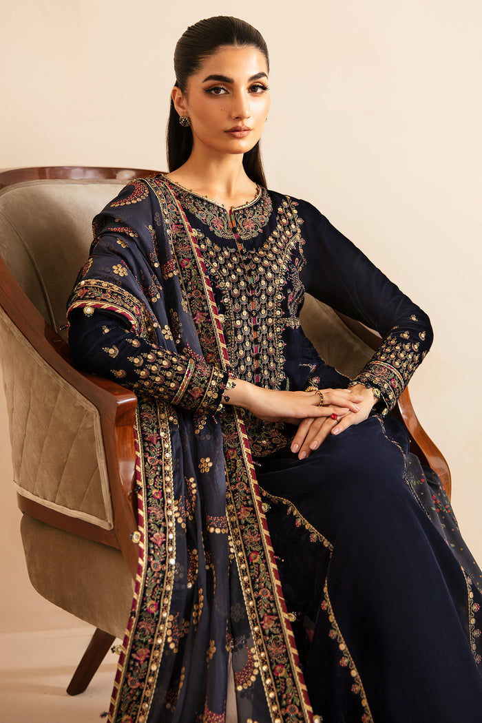 Jazmin 3PC Embroidered Velvet Suit with Embroidered Organza Dupatta