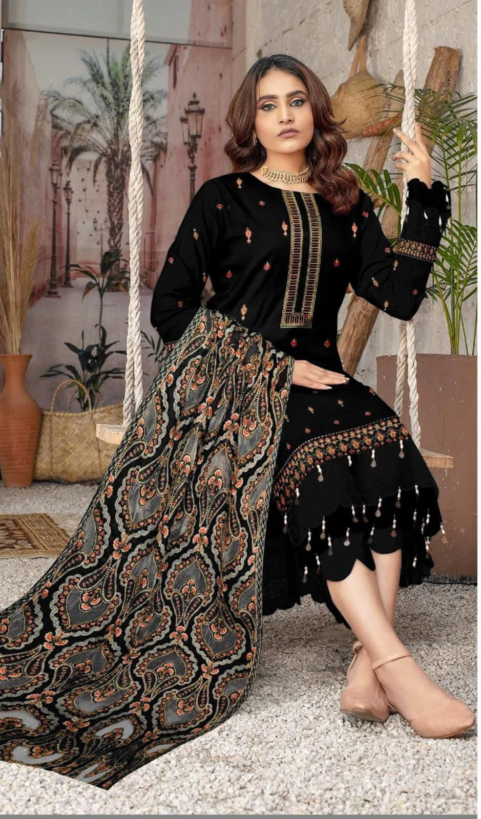 Bareeze Unstitched Luxury Dhanak Heavy Embroidered 3PC Suit With Laser Cut Shawl