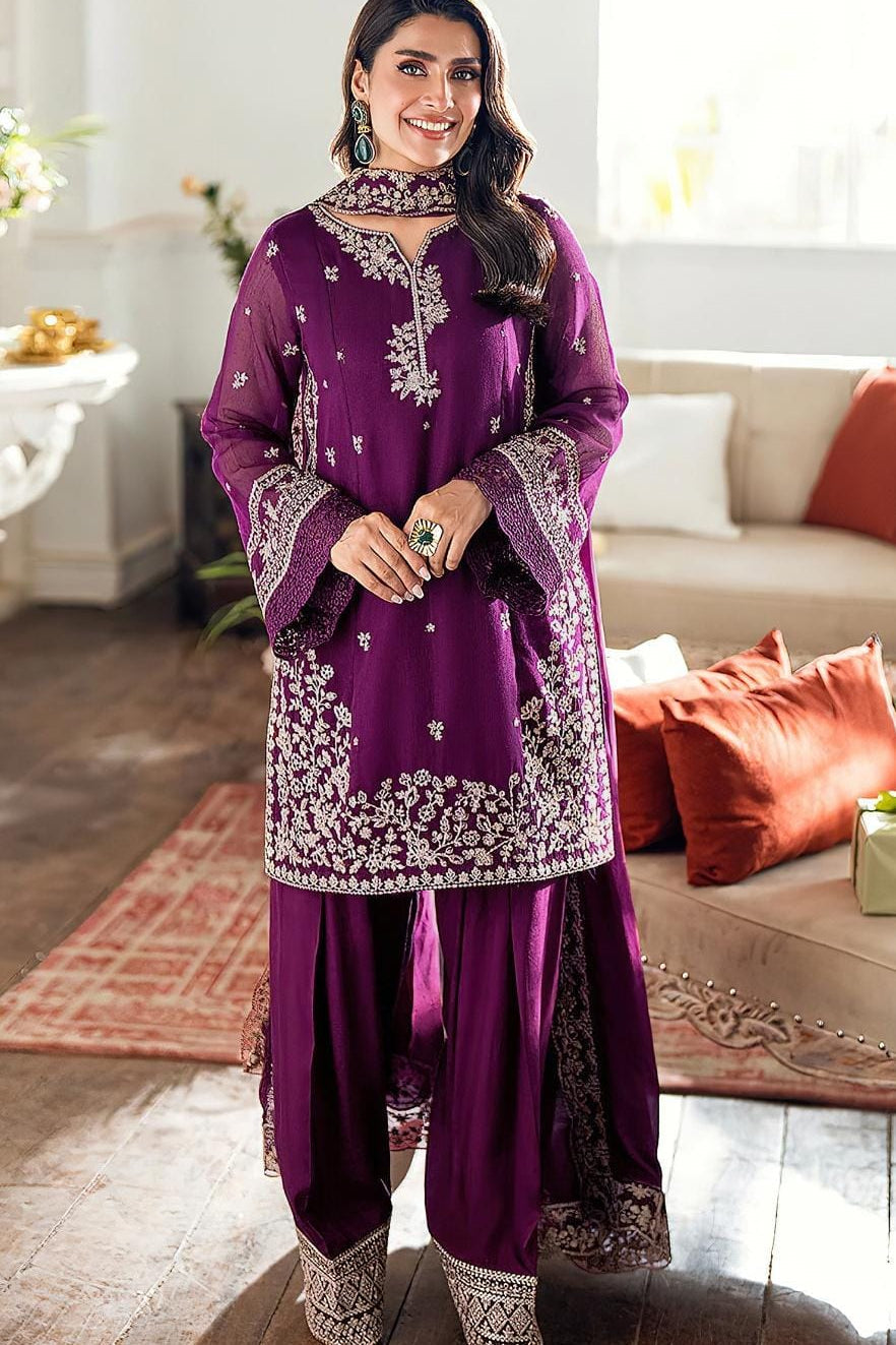 Azure Unstitched lawn Embroidered 3pc with lawn Embroidered Cut-work Ready To Wear shawl