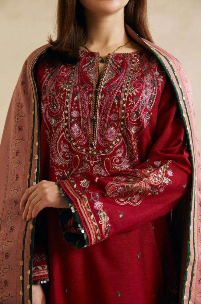 Embroidered Dhanak Unstitched 3PC Set |