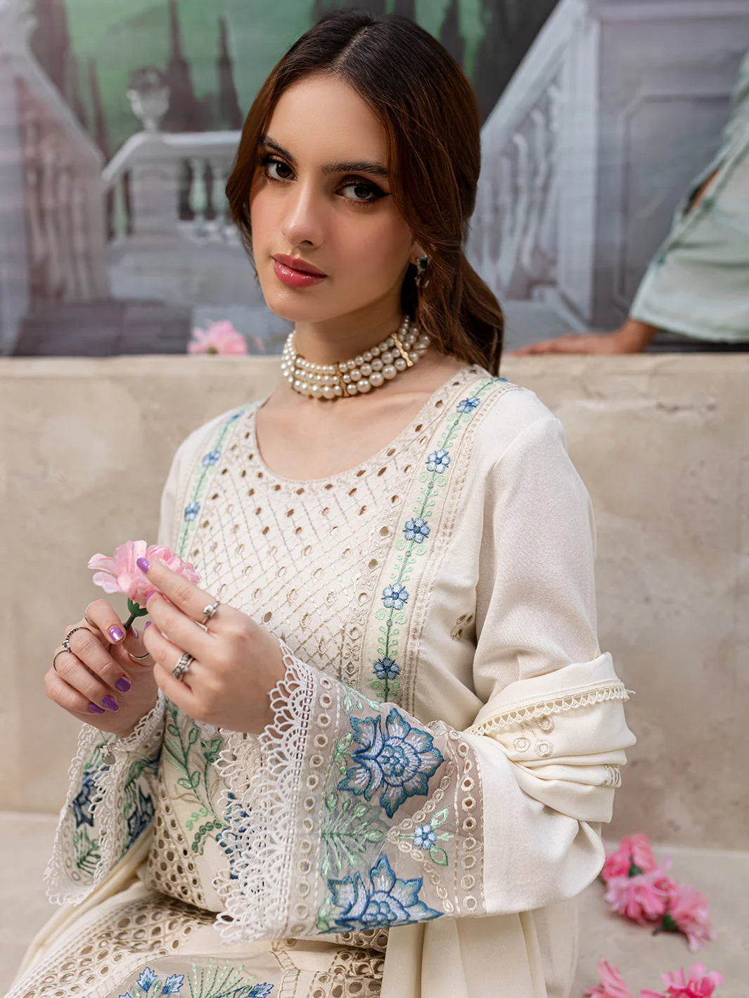 MAHNUR- WINTER UNSTITCHED DHANAK 3PC EMBROIDERED WITH LASER WORK EMBROIDERED SHAWL
