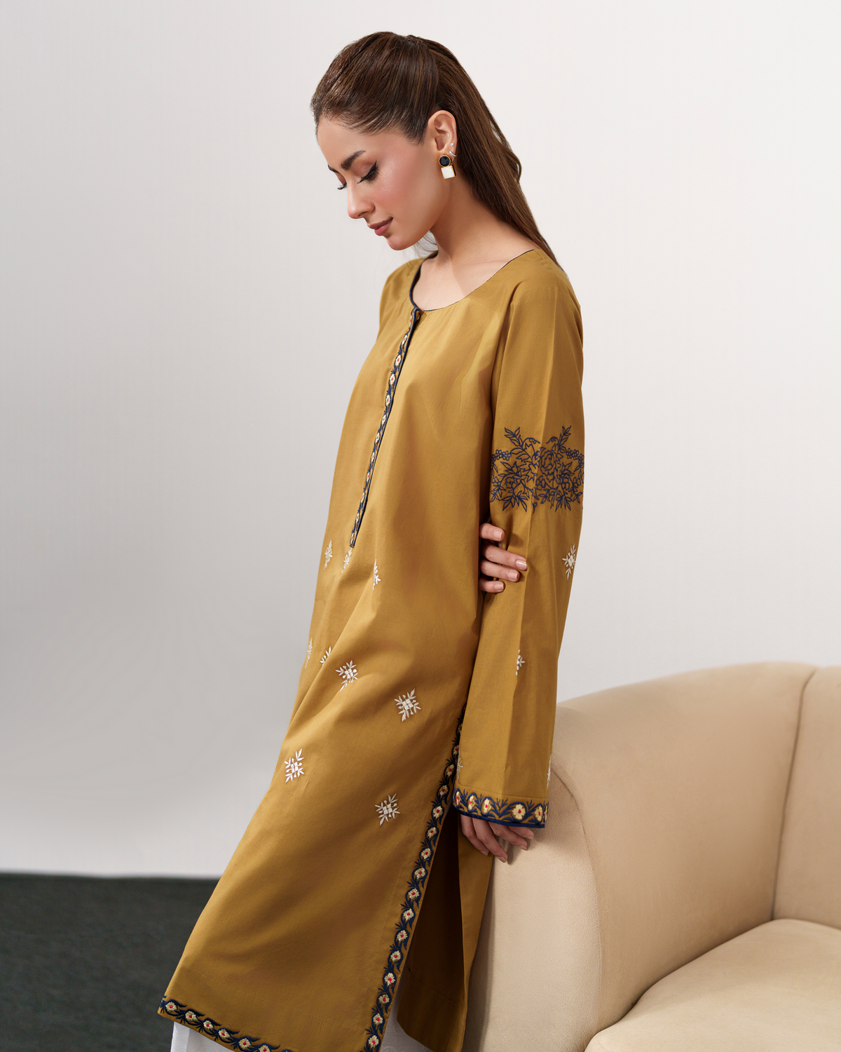 IZEL-3PC DHANAK EMBROIDERED SHIRT WITH DHANAK SHAWL AND EMB TROUSER