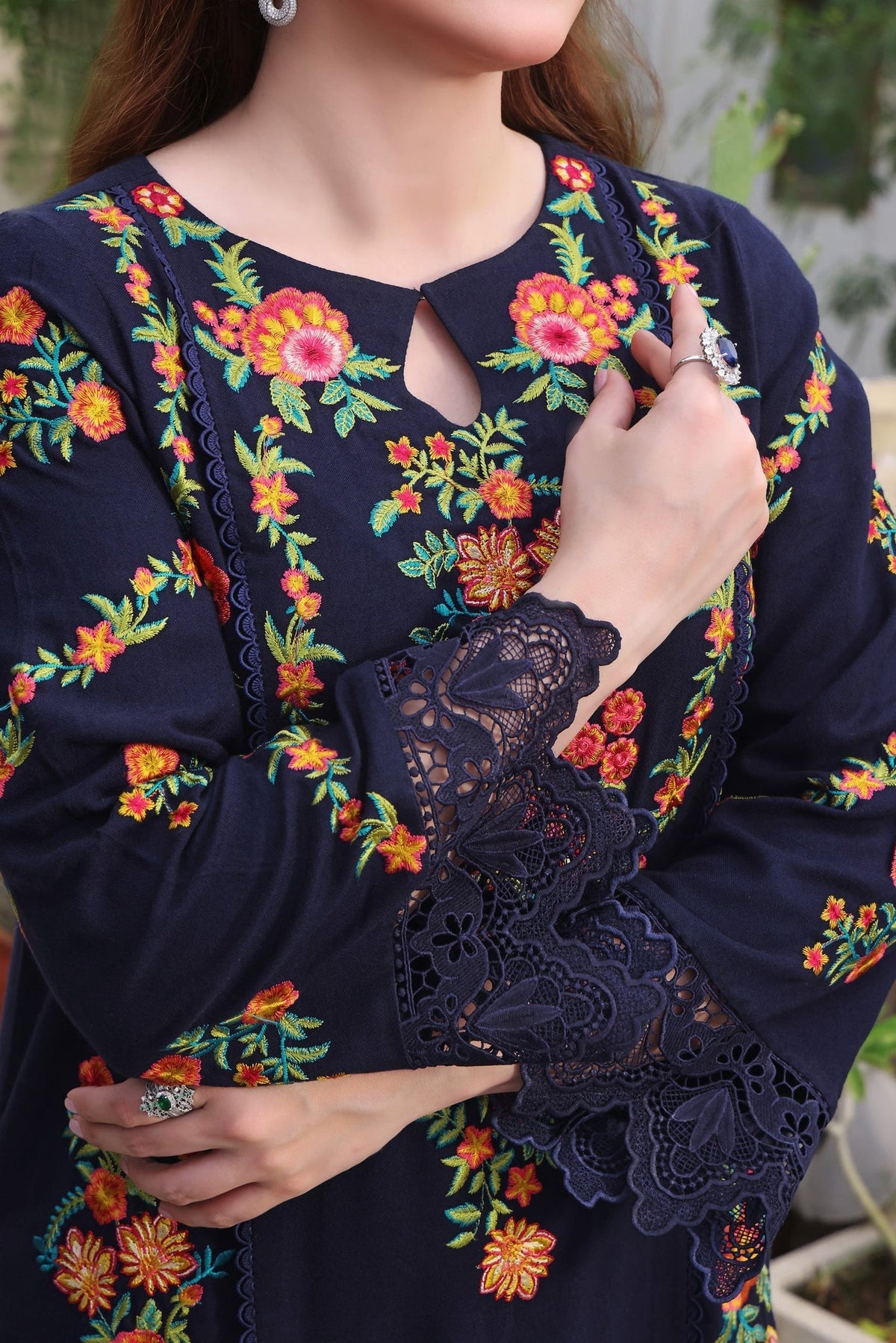 ASIM JOFA-3PC DHANAK EMBROIDERED SHIRT WITH COURTRAI PRINTED SHAWL & TROUSER