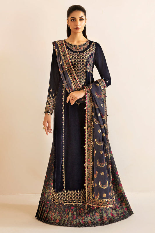 Jazmin 3PC Embroidered Velvet Suit with Embroidered Organza Dupatta