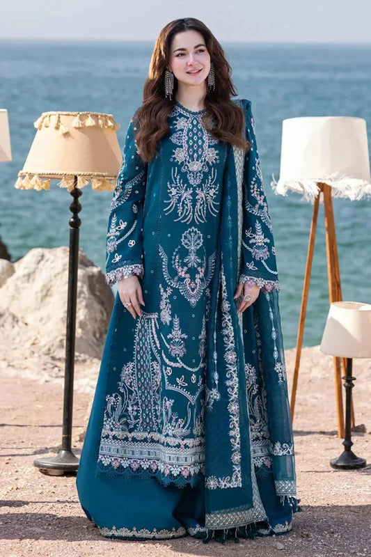 QALAMKAR-3PCS DHANAK HAVEY EMBROIDERED SHIRT WITH CHIFFON HAVEY EMBROIDERED DUPATTA
