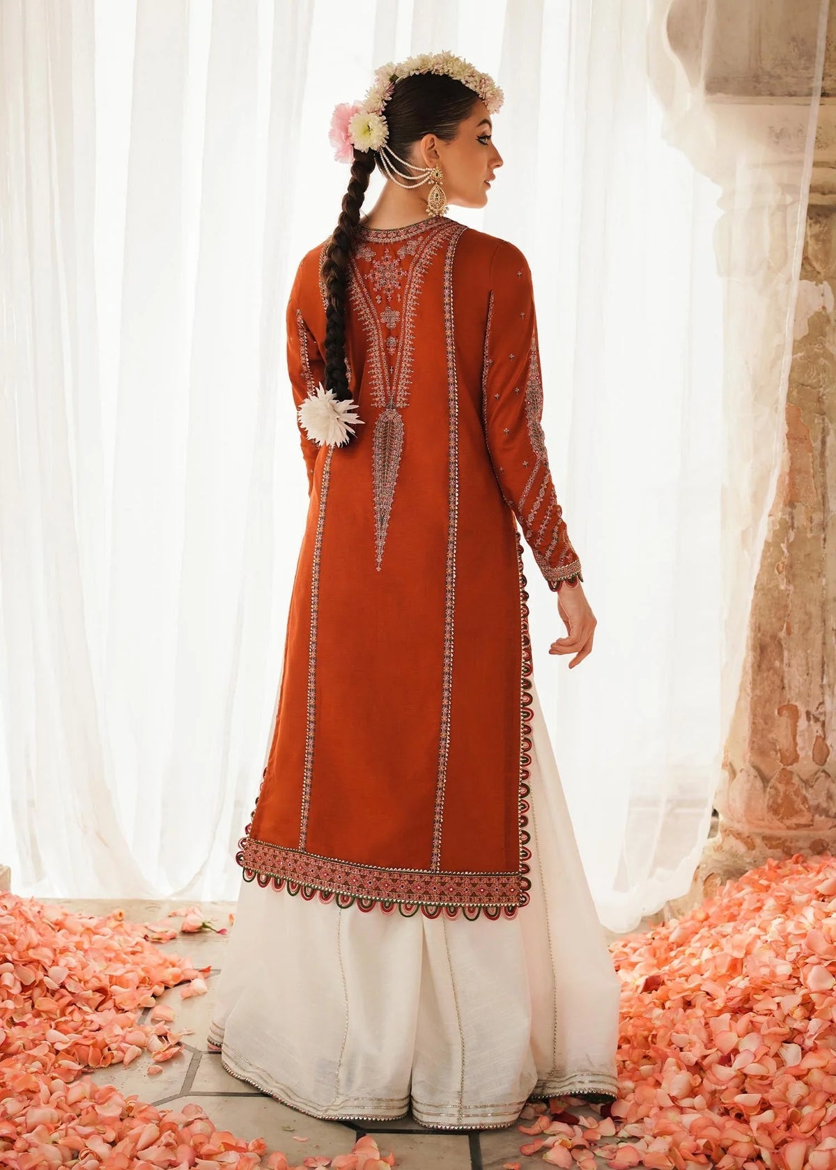 HUSSAIN REHAR LUXURY UNSTITCHED DHANAK EMBROIDERED 3PC WITH DHANAK MARINA READY TO WEAR SHAWL