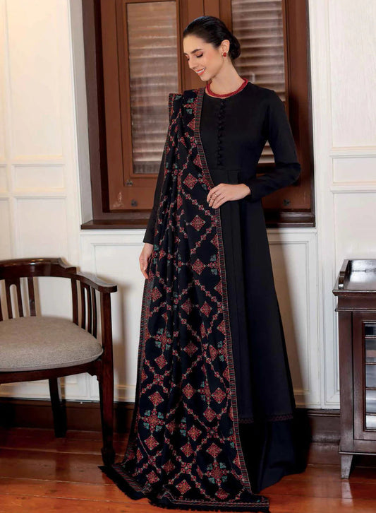 BAREEZE WINTER DHANAK UNSTITCHED 3PC WITH HEAVY EMBROIDERED SHAWL