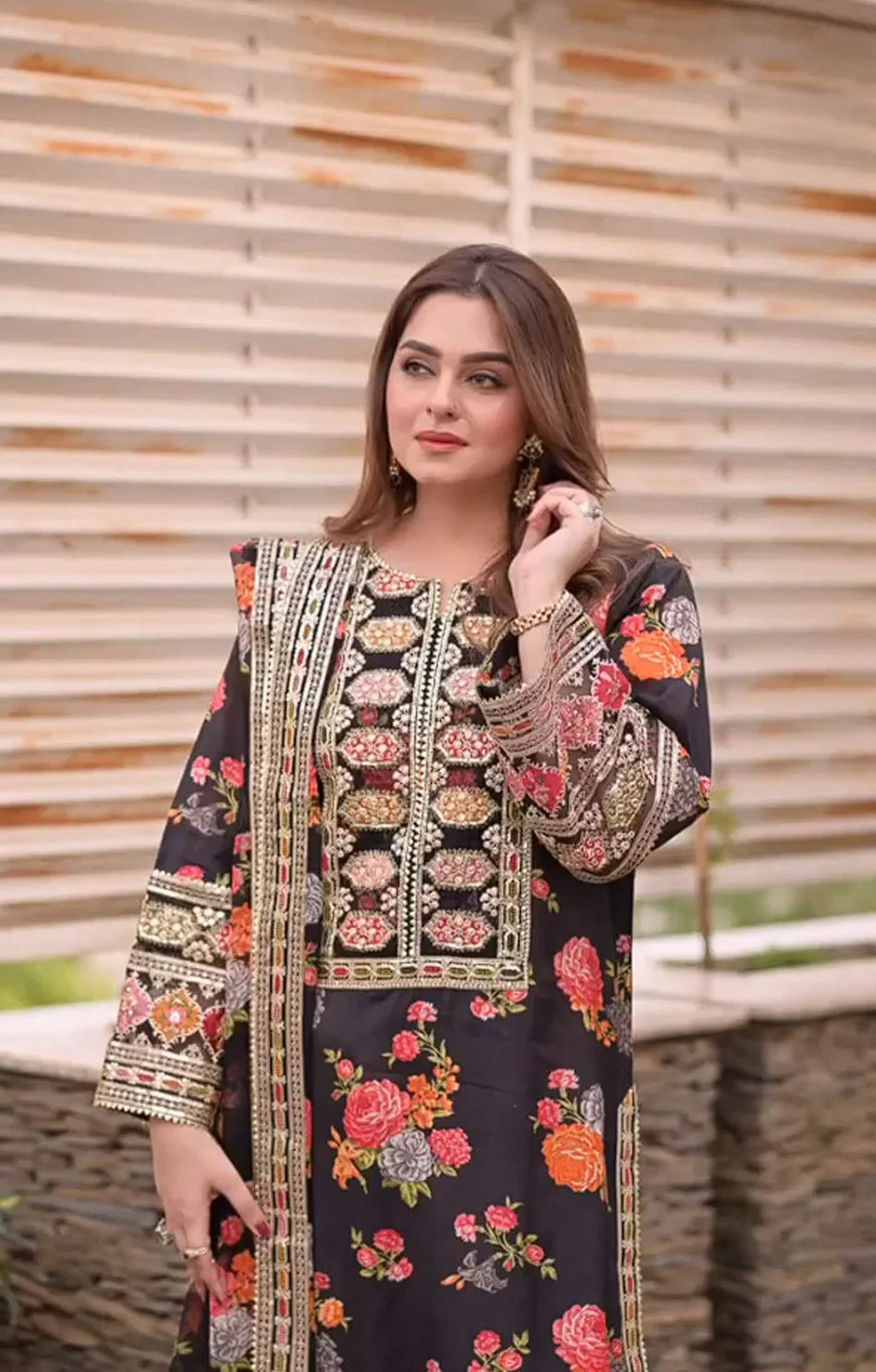 ANEELA’S UNSTITCHED SHAMOOZ SILK 3PC WITH READY TO WEAR SILK DUPATTA