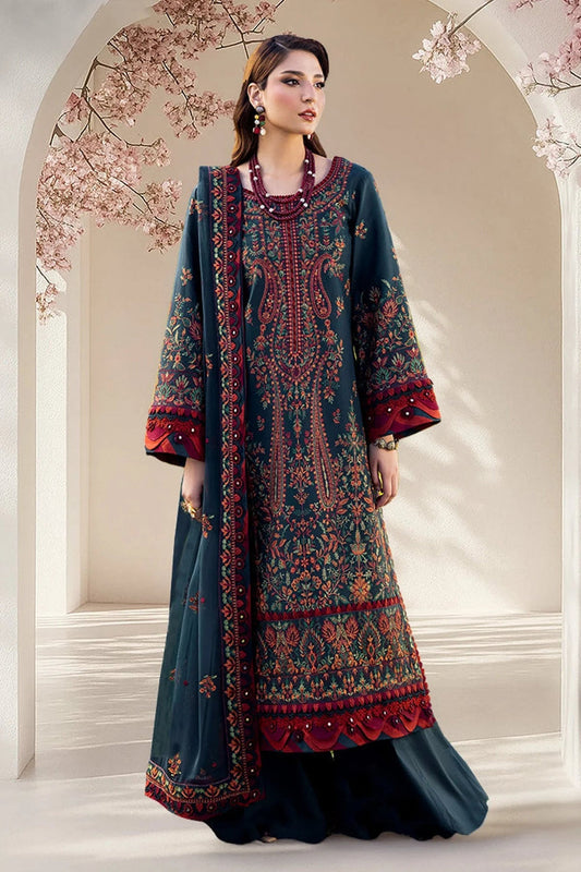 ASIM JOFA-3PC DHANAK EMBROIDERED SHIRT WITH DHANAK EMBROIDERED SHAWL AND TROUSER
