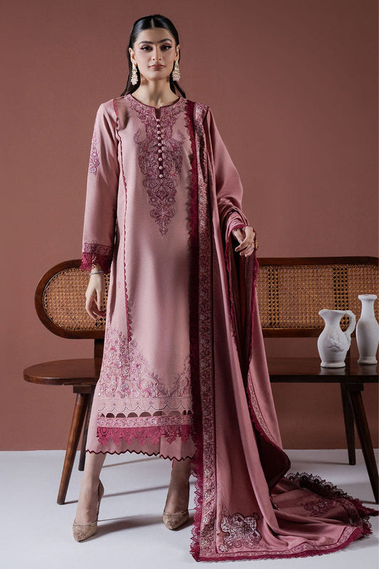 ASIM JOFA-3PC DHANAK EMBROIDERED SHIRT WITH DHANAK EMBROIDERED SHAWL & TROUSER