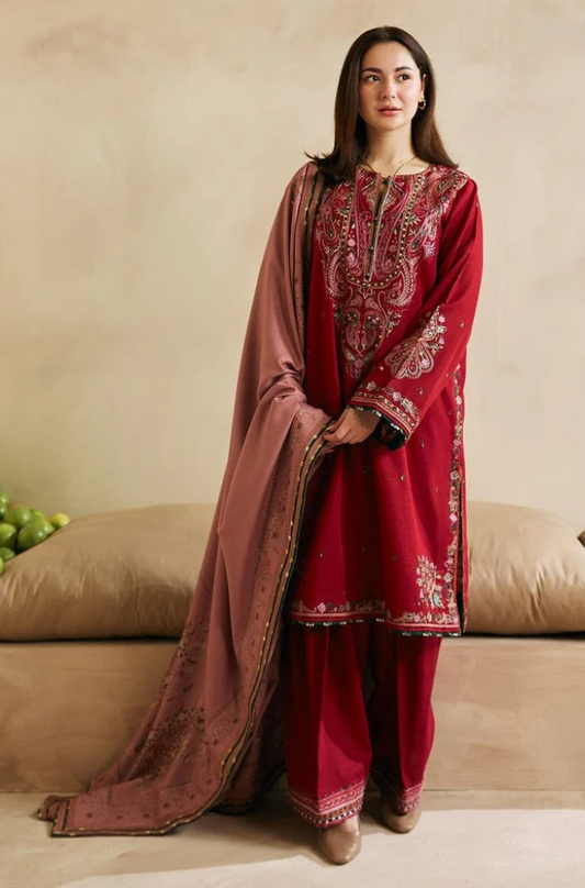 Embroidered Dhanak Unstitched 3PC Set |