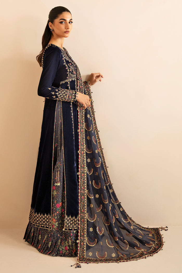 Jazmin 3PC Embroidered Velvet Suit with Embroidered Organza Dupatta