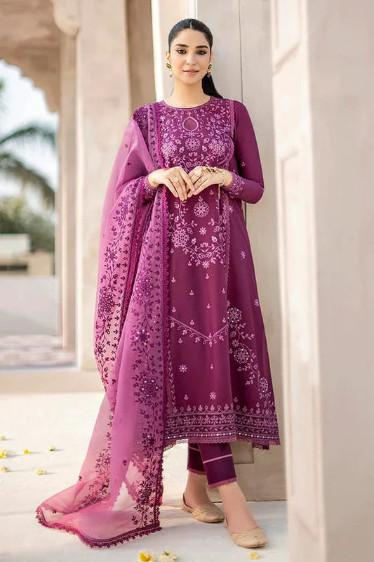 ASIM JOFA- 3PC DHANAK EMBROIDERED SHIRT WITH ORGANZA HAVEY EMBROIDERY DUPATTA-BIC-4025