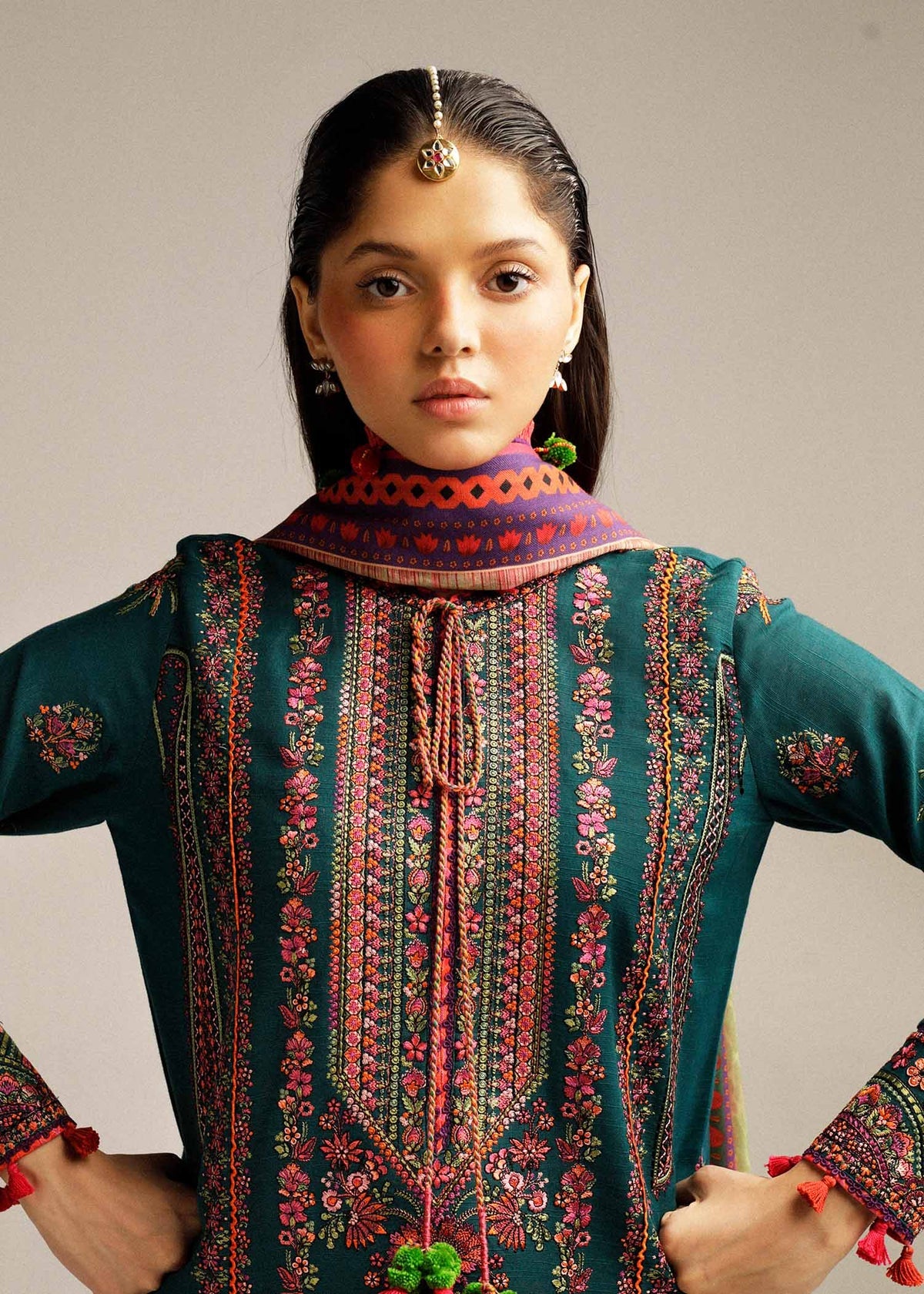 HUSSAIN REHAR LUXURY DHANAK UNSTITCHED  EMBROIDERED 3PC WITH DHANAK MARINA READY TO WEAR SHAWL