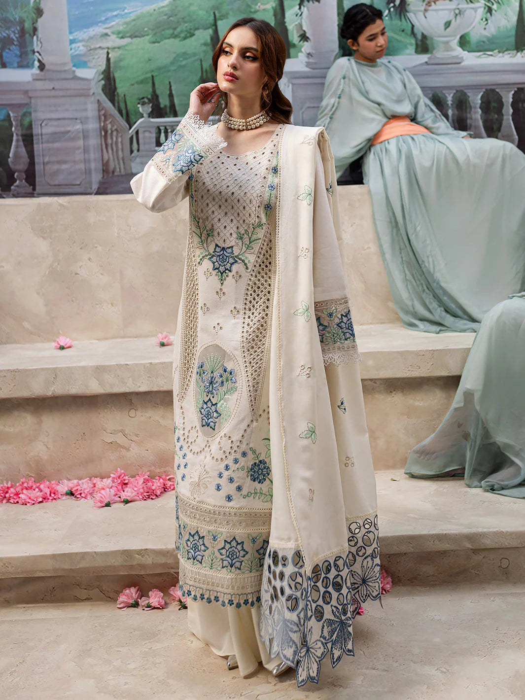 MAHNUR- WINTER UNSTITCHED DHANAK 3PC EMBROIDERED WITH LASER WORK EMBROIDERED SHAWL