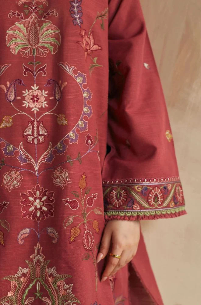 ZARA SHAH JAHAN-3PC DHANAK EMBROIDERED SHIRT WITH  PRINTED SHAWL AND TROUSER