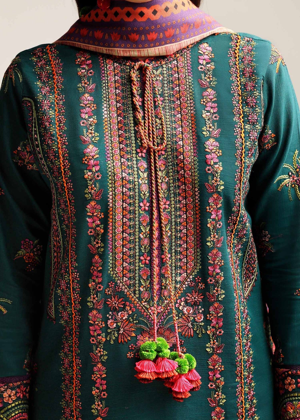 HUSSAIN REHAR LUXURY DHANAK UNSTITCHED  EMBROIDERED 3PC WITH DHANAK MARINA READY TO WEAR SHAWL