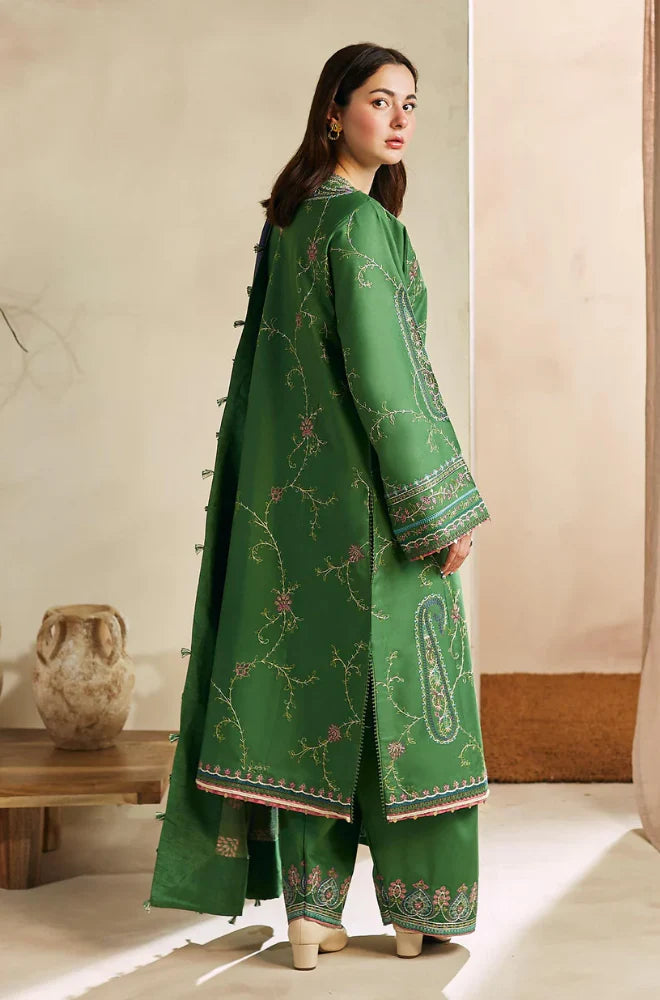 ZARA SHAH JAHAN-3PC DHANAK EMBROIDERED SHIRT WITH  PRINTED SHAWL AND TROUSER