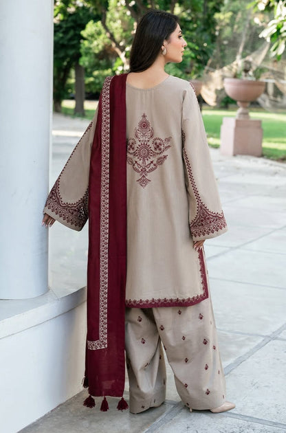 Baroque - 3PC Unstitched Dhanak Embroidered Shirt with  Dhanak EMBROIDERED Trousers with Printed PASHMINA WOOL SHAWL