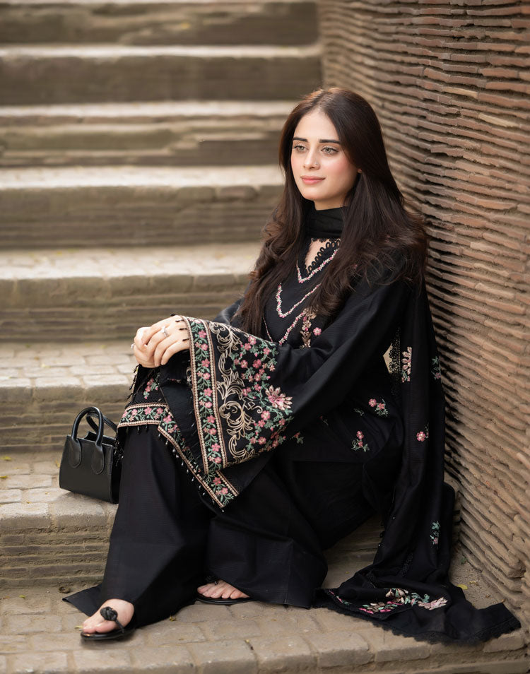 Libas 3PC DHANAK EMBROIDERED SHIRT WITH DHANAK EMBROIDERED SHAWL &Trouser