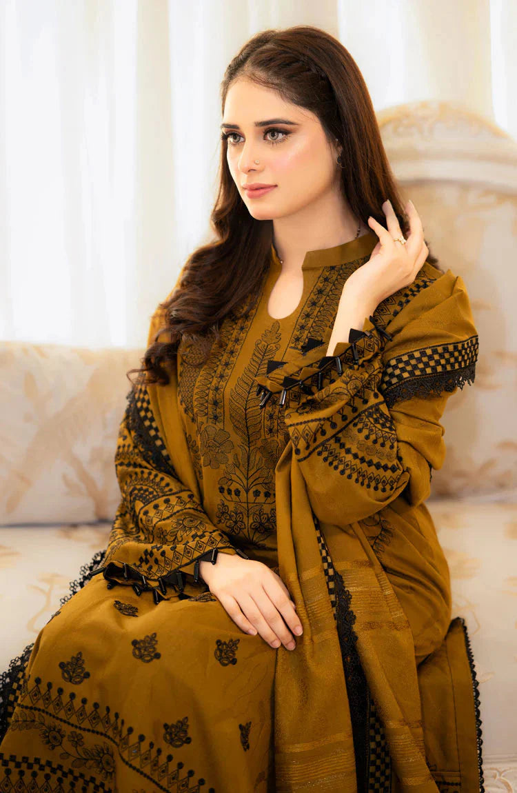 LIBAAS-3PC lawn EMBROIDERED SHIRT WITH BAMBER CHIFFON EMBROIDERED DUPATTA&  TROUSER