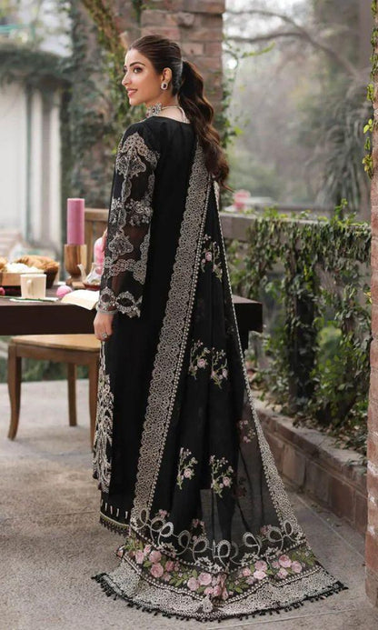 KAHF 3PC UNSTITCHED lawn 90/70 EMBROIDERED WITH EMBROIDERED SHAWL & PLAIN lawn 90/70 TROUSER