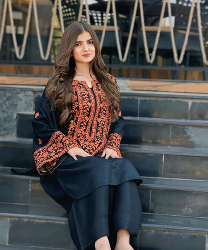 UNSTITCHED DHANAK 2PC WITH DHANAK EMBROIDERED TROUSER
