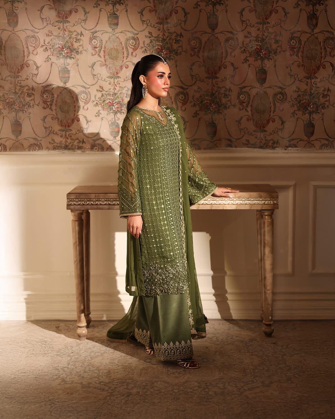 Ahmozi Presenting  Azure Chiffon Embroidered Unstitched COLLECTION