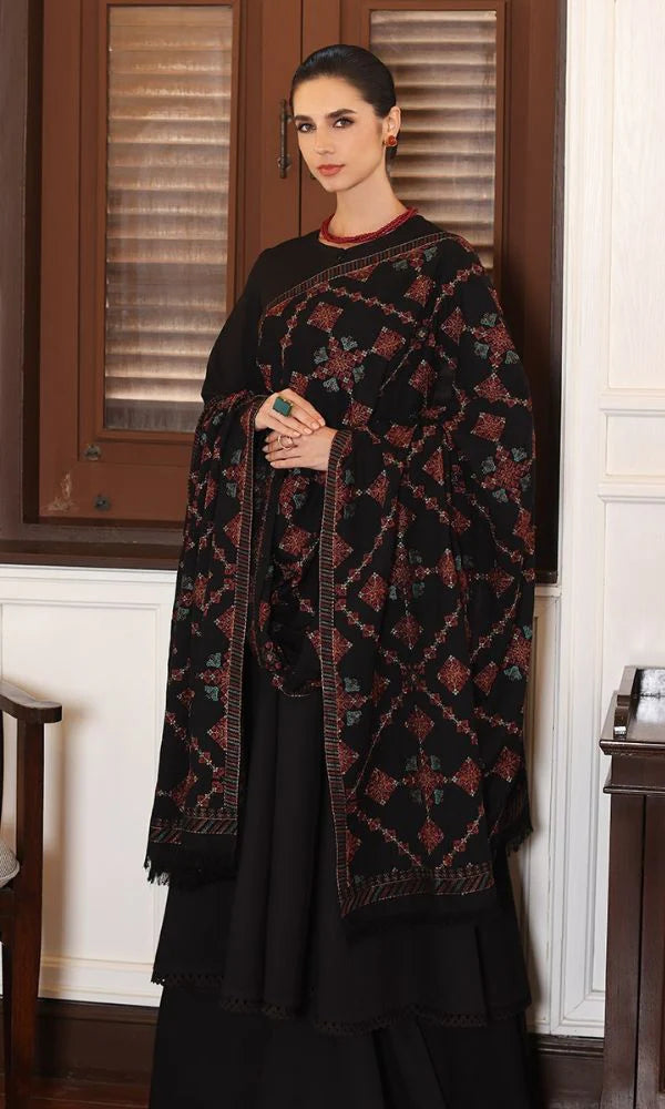 BAREEZE WINTER DHANAK UNSTITCHED 3PC WITH HEAVY EMBROIDERED SHAWL