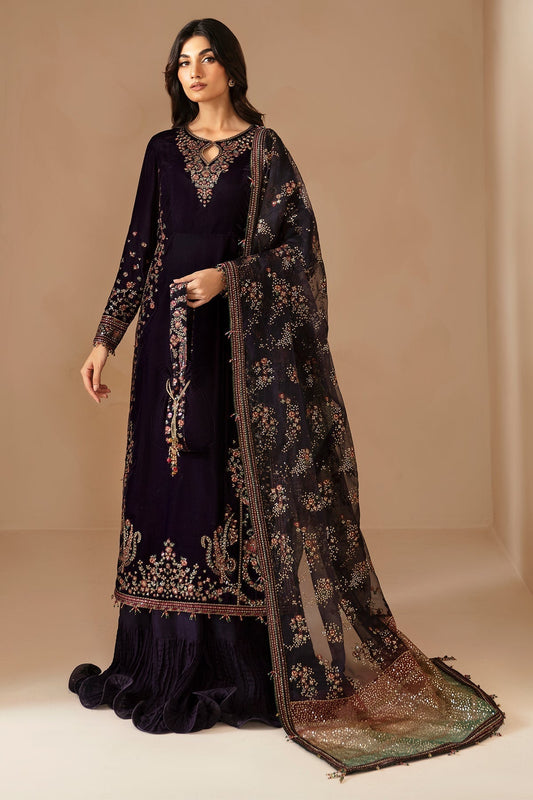 Jazmin 3PC Embroidered Velvet Suit with Embroidered Organza Dupatta