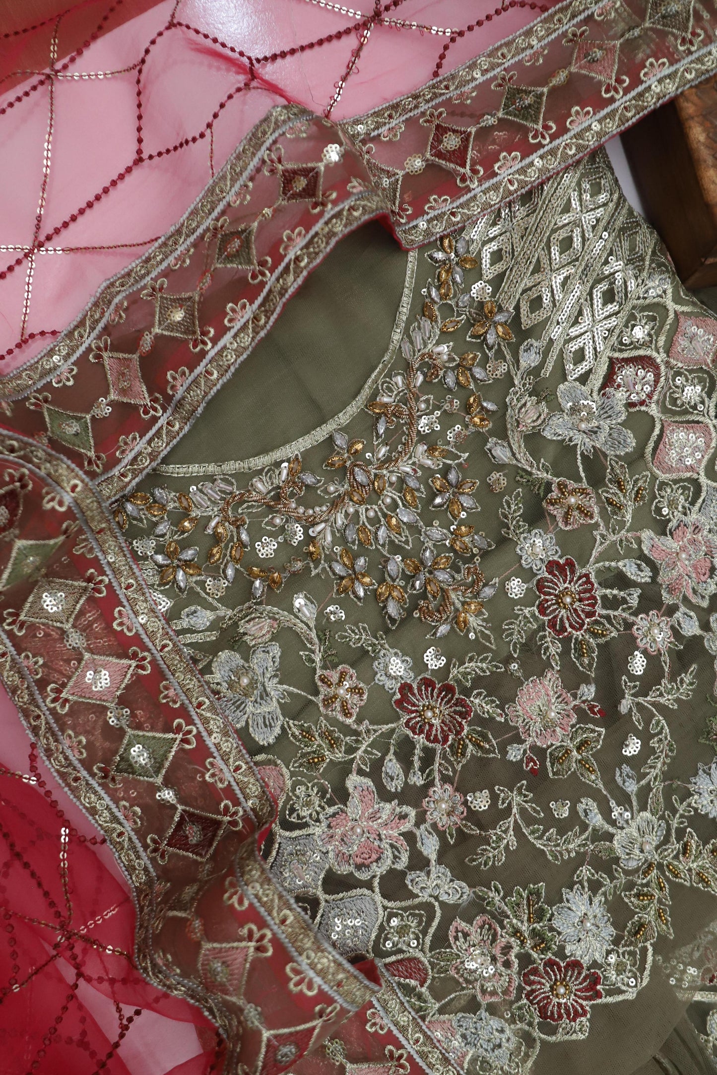 Baroque Embroidered Sequins Net Front Body With Ada-Worked