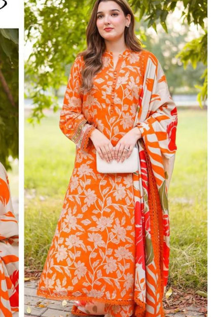 ANEELA’S 3PC PRINTED WITH PATCHES AND READY TO WEAR DUPATTA
