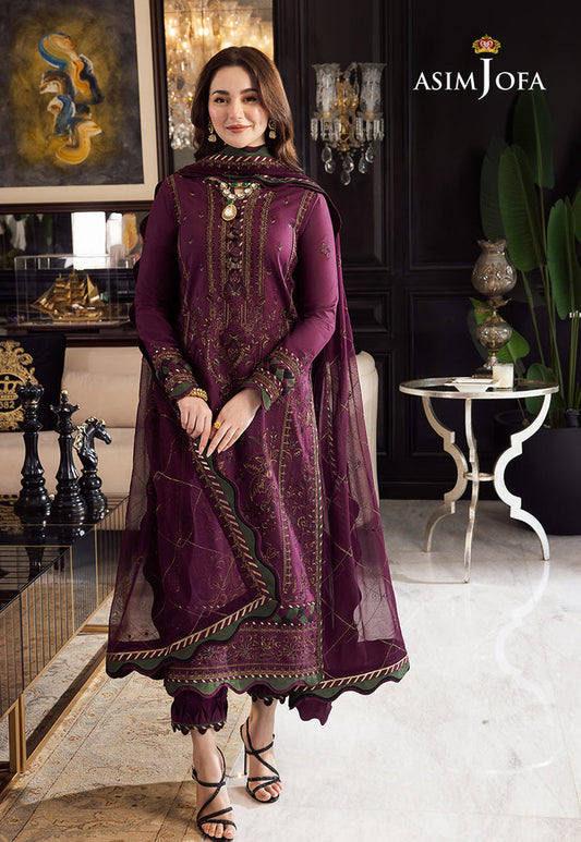 ASIM JOFA-3PC DHANAK EMBROIDERED SHIRT WITH DHANAK EMBROIDERED SHAWL AND DHANAK EMBROIDERED TROUSER