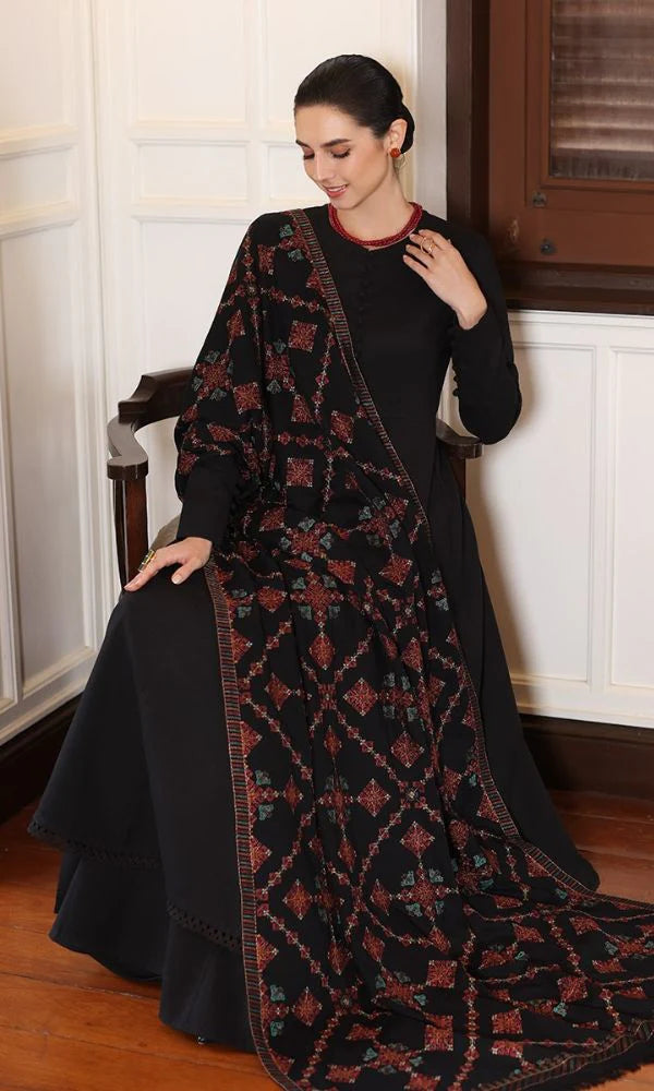 BAREEZE WINTER DHANAK UNSTITCHED 3PC WITH HEAVY EMBROIDERED SHAWL