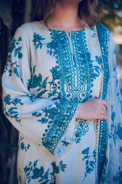 ANEELA’S 3PC PRINTED WITH PATCHES AND READY TO WEAR DUPATTA