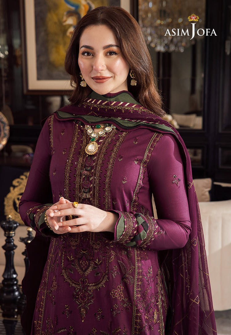 ASIM JOFA-3PC DHANAK EMBROIDERED SHIRT WITH DHANAK EMBROIDERED SHAWL AND DHANAK EMBROIDERED TROUSER