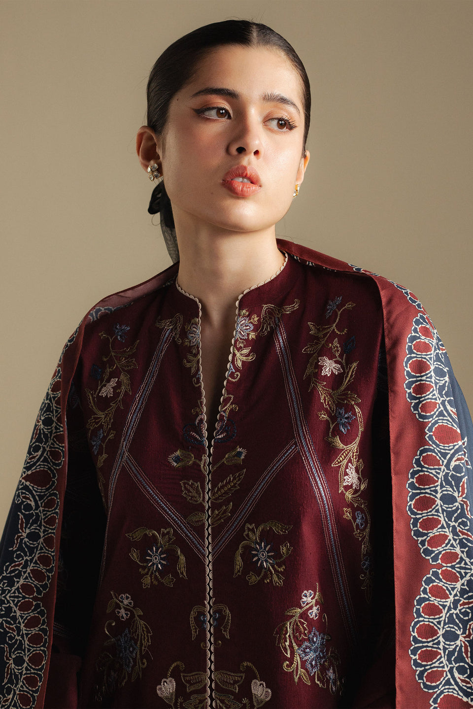 CoCo BY ZARA SHAHJAHAN LUXURY UNSTITCHED WINTER DHANAK EMBROIDERED 3PC WITH PRINTED PASHMINA WOOL SHAWL