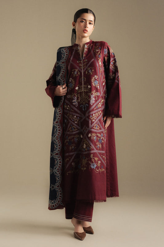 CoCo BY ZARA SHAHJAHAN LUXURY UNSTITCHED WINTER DHANAK EMBROIDERED 3PC WITH PRINTED PASHMINA WOOL SHAWL