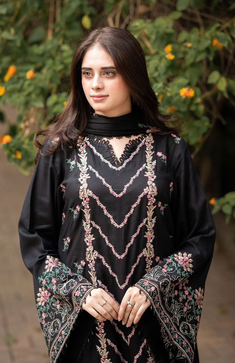 Libas 3PC DHANAK EMBROIDERED SHIRT WITH DHANAK EMBROIDERED SHAWL &Trouser