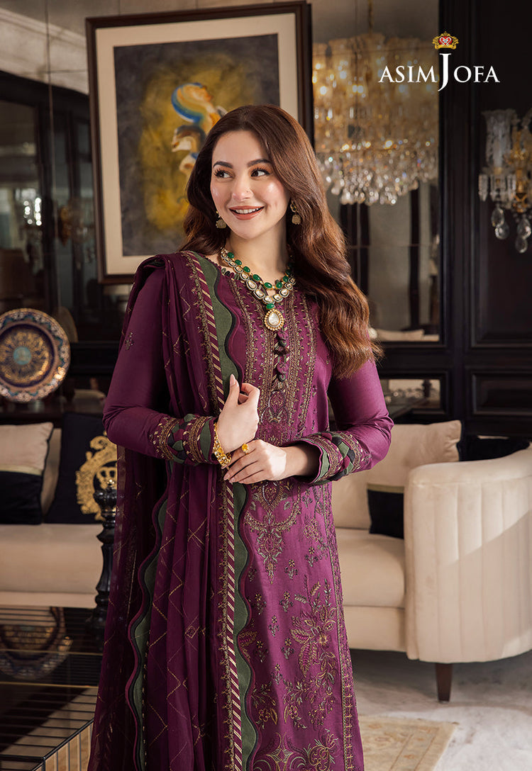 ASIM JOFA-3PC DHANAK EMBROIDERED SHIRT WITH DHANAK EMBROIDERED SHAWL AND DHANAK EMBROIDERED TROUSER