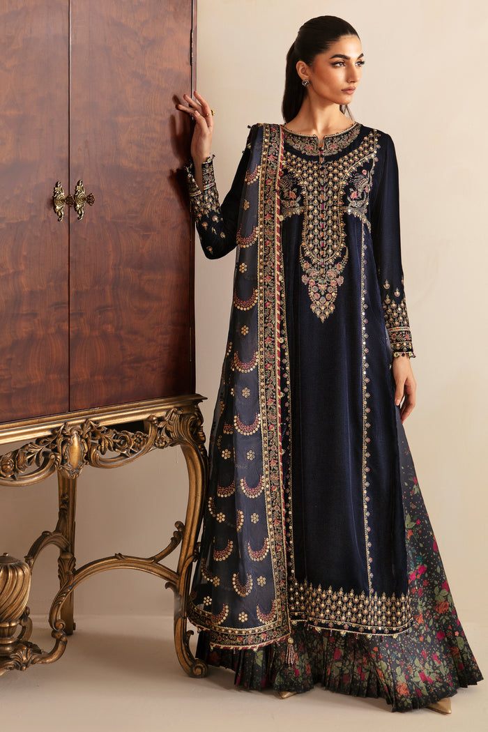 Jazmin 3PC Embroidered Velvet Suit with Embroidered Organza Dupatta