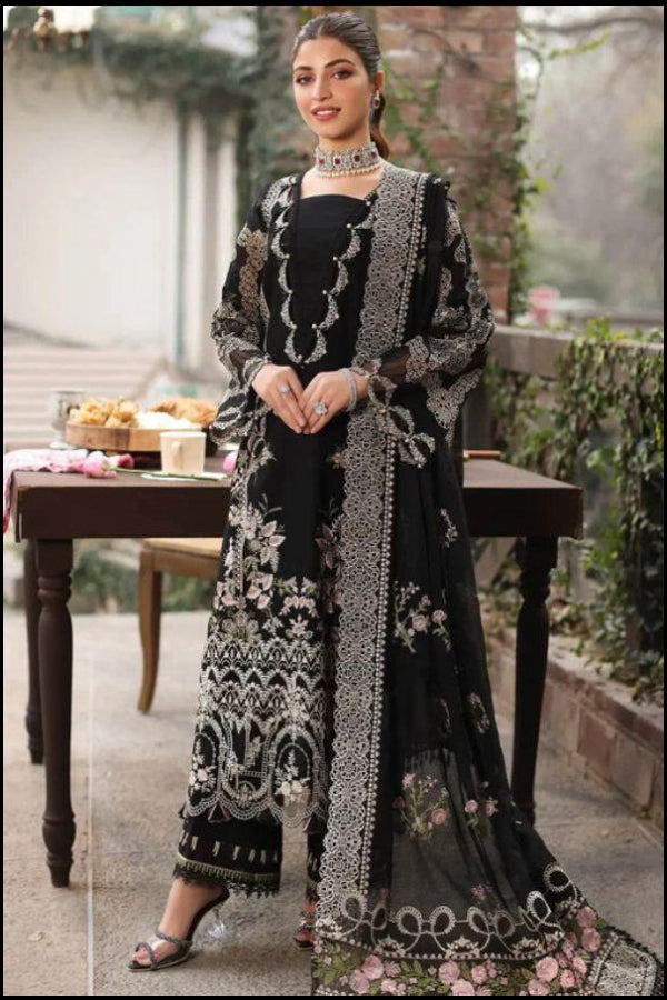 KAHF 3PC UNSTITCHED lawn 90/70 EMBROIDERED WITH EMBROIDERED SHAWL & PLAIN lawn 90/70 TROUSER