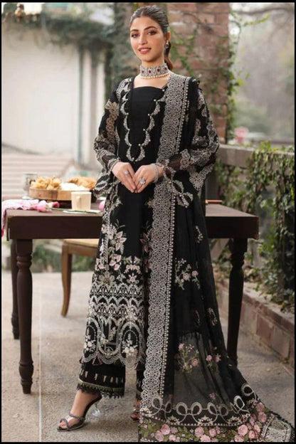 KAHF 3PC UNSTITCHED lawn 90/70 EMBROIDERED WITH EMBROIDERED SHAWL & PLAIN lawn 90/70 TROUSER