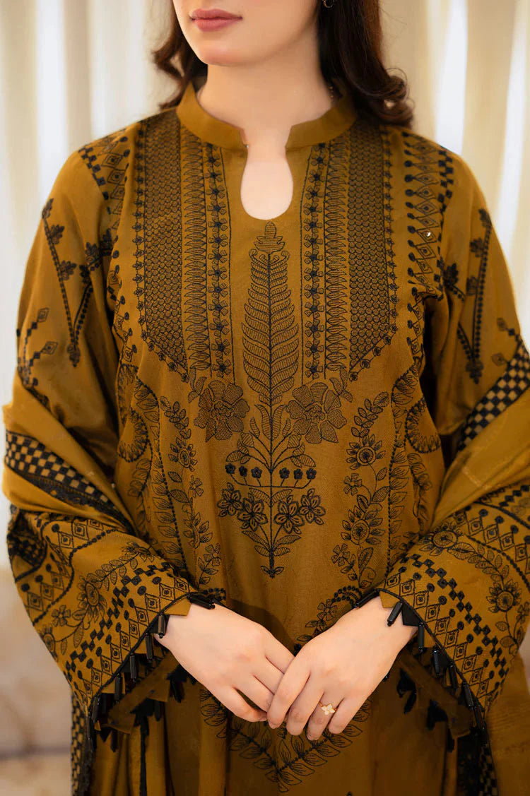 LIBAAS-3PC lawn EMBROIDERED SHIRT WITH BAMBER CHIFFON EMBROIDERED DUPATTA&  TROUSER